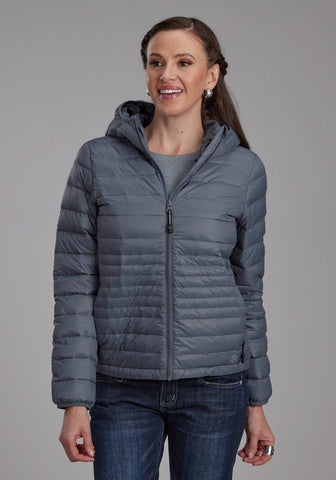 Roper Womens Parachute Down Fill Silver Blue 100% Nylon Softshell Jacket