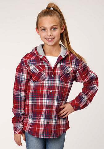 Roper Girls Kids Red/White 100% Cotton Thermal Lined Hooded Jacket