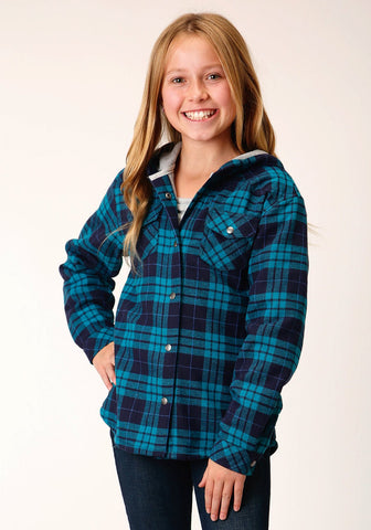 Roper Girls Thermal Lined Flannel Blue/Turquoise 100% Cotton Jacket