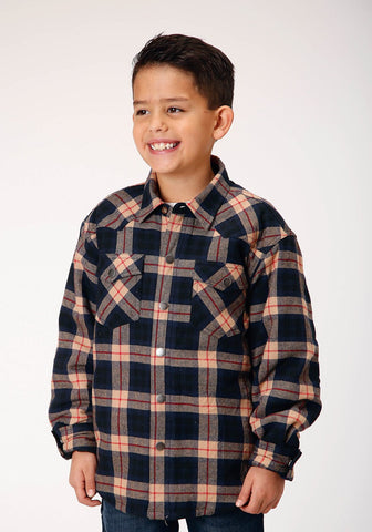 Roper Boys Sherpa Lined Plaid Tan 100% Cotton L/S Shirt