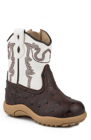 Roper Infant Unisex Cowbabies Bumps Dark Brown/White Faux Leather Cowboy Boots