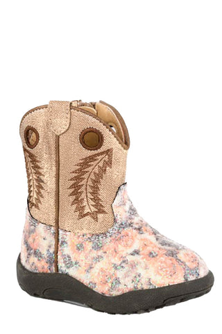 Roper Infant Girls Cowbabies Willow Glitter Brown Faux Leather Cowboy Boots