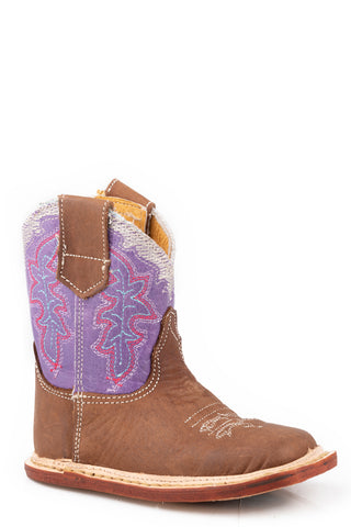 Roper Girls Cowbabies Lilac Brown Leather Cowboy Boots
