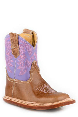 Roper Infant Girls Cowbabies Bonnie Tan/Purple Leather Cowboy Boots