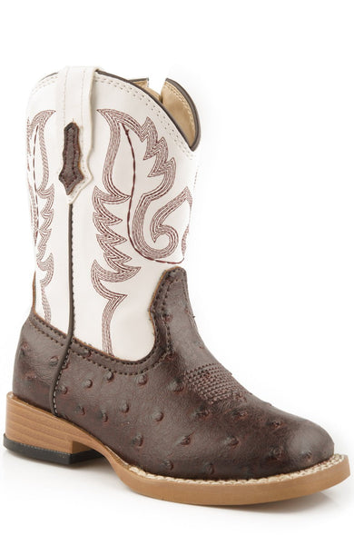 Roper Bump (White/Brown) - Little Kids / Big Kids Cowboy Boots