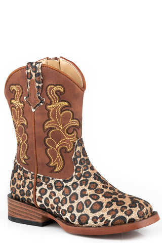 Roper Toddler Girls Glitter Wild Cat Brown Faux Leather Cowboy Boots