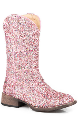 Roper Toddlers Girls Pink Faux Leather Glitter Galore Cowboy Boots 8