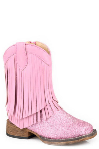 Roper Toddler Girls Double Fringe Pink Faux Leather 6in Cowboy Boots