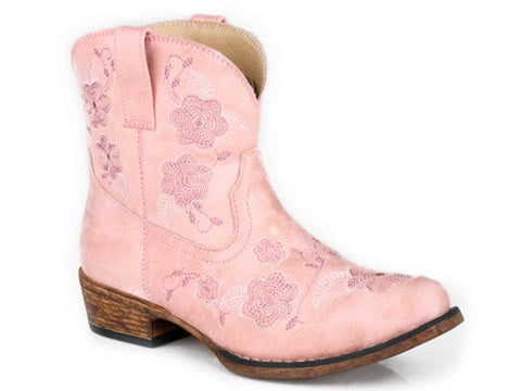 Roper Kids Girls Blossom Pink Faux Leather Cowboy Boots