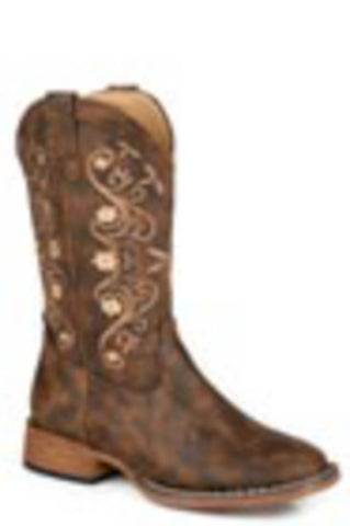 Roper Kids Girls Bailey Brown Faux Leather Cowboy Boots