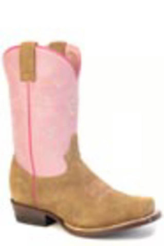 Roper Kids Girls White Brands Pink/Tan Leather Cowboy Boots
