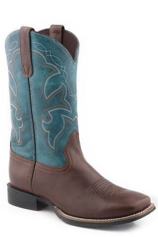 Roper Mens Brown/Teal Green Leather Monterey Cowboy Boots 9 D