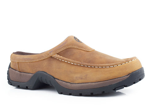 Roper Mens Trot Tan Leather Open Back Slip-On Shoes