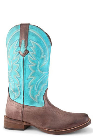 Roper Womens Lindsey Brown/Turquoise Leather Cowboy Boots