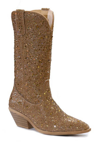 Roper Womens Nettie Crystal Tan Faux Leather Cowboy Boots 8