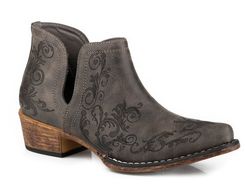 Roper Womens Ava Laser Black Faux Leather Ankle Boots 7