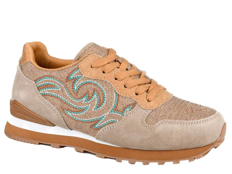 Roper Womens Giddyup Spice Beige Suede Jogger Sneakers Shoes
