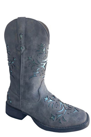 Roper Womens Kennedy Grey Faux Leather 12in Cowboy Boots 7.5