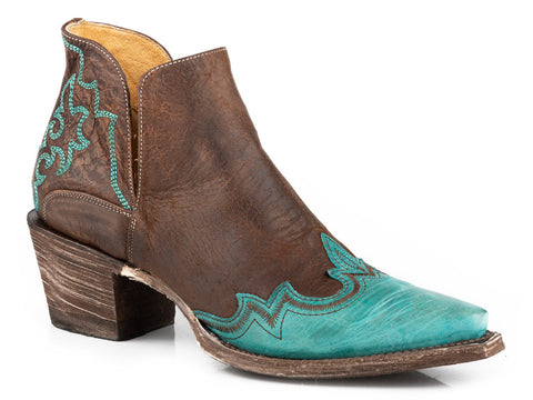 Roper Womens Roper Allure Brown/Turquoise Leather Ankle Boots 7