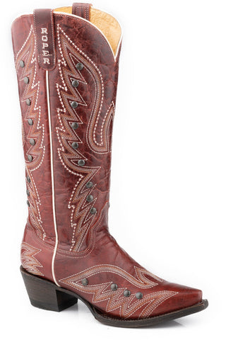 Roper Womens Brandy Vintage Red Goat Leather Cowboy Boots