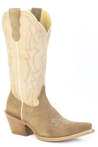 Roper Womens Dazzle Snip Tan/Cream Suede Cowboy Boots