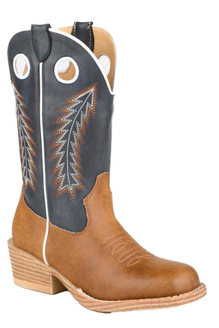Roper Youth Unisex Walker Tan/Navy Faux Leather Cowboy Boots