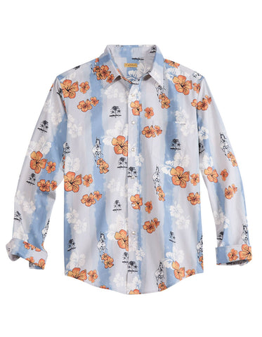 Tin Haul Mens Vintage Tropical Blue 100% Cotton L/S Shirt