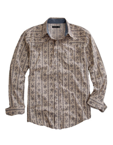 Tin Haul Mens Frontier Wallpaper Stripe Grey 100% Cotton L/S Shirt