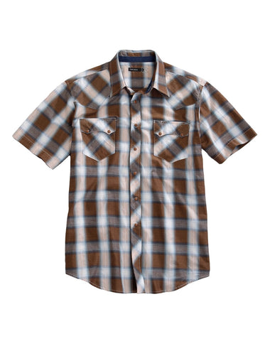 Tin Haul Mens Saddle Dobby Plaid Brown 100% Cotton S/S Shirt