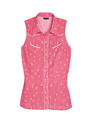 Tin Haul Womens 2491 Western Ditzy Pink 100% Cotton L/S Shirt