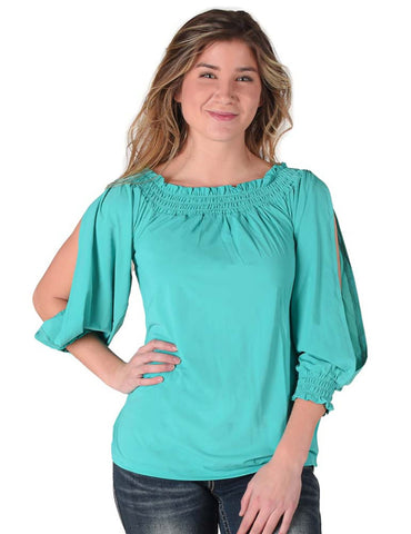 Cowgirl Tuff Womens Flowy Cooling UPF Turquoise Nylon L/S Shirt