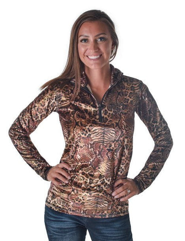 Cowgirl Tuff Womens Quarter Zip Cadet Brown Poly/Spandex Athletic Shell Jacket
