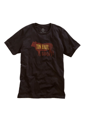 Tin Haul Unisex BBQ Cow Black 100% Cotton S/S T-Shirt