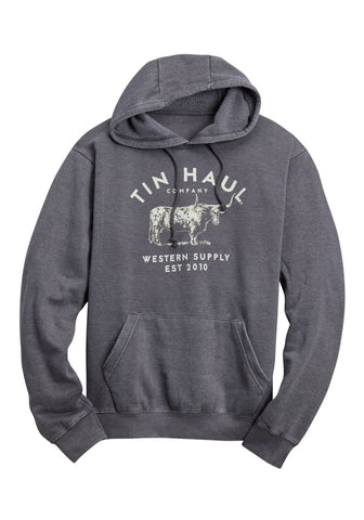 Tin Haul Mens Steer Western Supply Grey Cotton Blend Hoodie