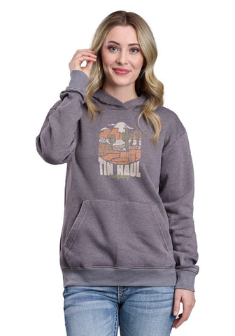 Tin Haul Womens Mesa Desert Cactus Grey Cotton Blend Hoodie