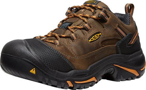 Keen Utility Mens Braddock Low Soft Toe Cascade/Orange Ochre Leather Work Shoes 11.5 D