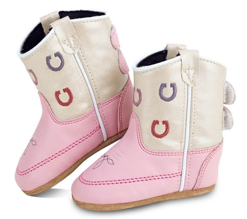 Old West Infant Girls MultiColor Horseshoes Pink/White Faux Leather Cowboy Boots