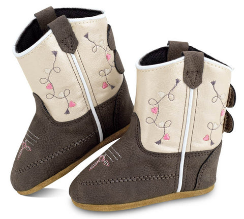 Old West Infant Girls Pink Hearts Brown/Cream Faux Leather Cowboy Boots