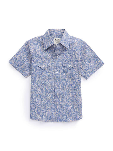 Ely and Walker Kids Boys Paisley Print Snap Navy 100% Cotton S/S Shirt