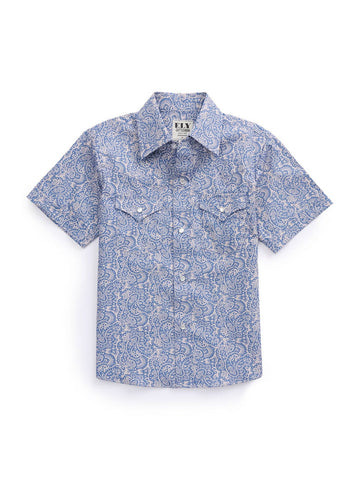 Ely and Walker Kids Boys Paisley Print Snap Navy 100% Cotton S/S Shirt