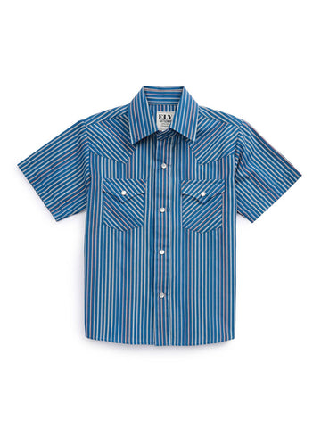 Ely and Walker Kids Boys Western Stripe Snap Blue Poly/Cotton S/S Shirt