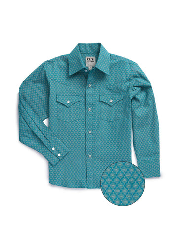 Ely and Walker Kids Boys Western Medallion Print Teal 100% Cotton L/S Shirt