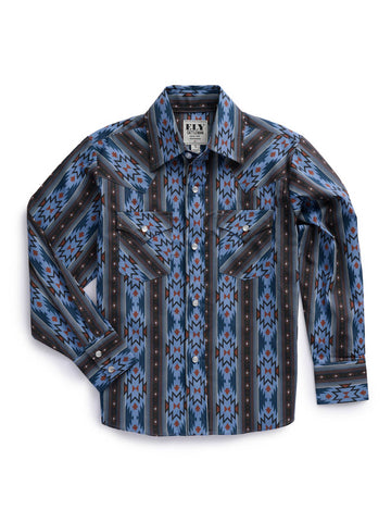 Ely and Walker Kids Boys Western Aztec Print Blue/Black 100% Cotton L/S Shirt
