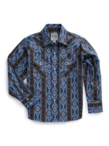 Ely and Walker Kids Boys Western Aztec Print Blue/Black 100% Cotton L/S Shirt