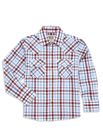 Ely and Walker Kids Boys Western Heritage Plaid White/Red Poly/Cotton L/S Shirt