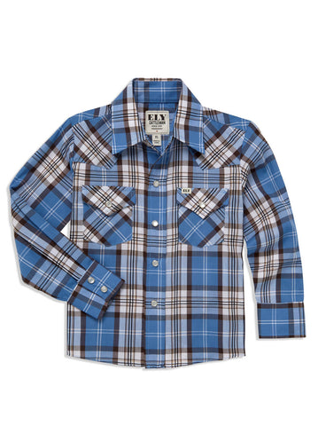 Ely and Walker Kids Boys Textured Plaid Western Blue Poly/Cotton L/S Shirt