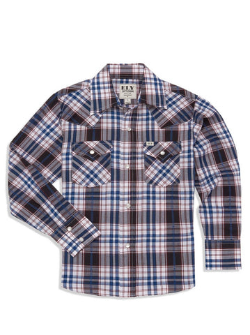 Ely and Walker Kids Boys Textured Aztec Plaid Black Poly/Cotton L/S Shirt