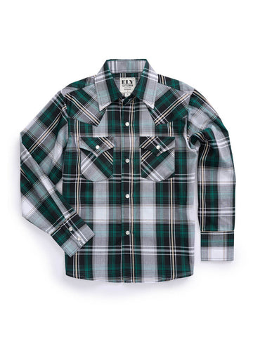 Ely and Walker Kids Boys Textured Plaid Western Green Poly/Cotton L/S Shirt