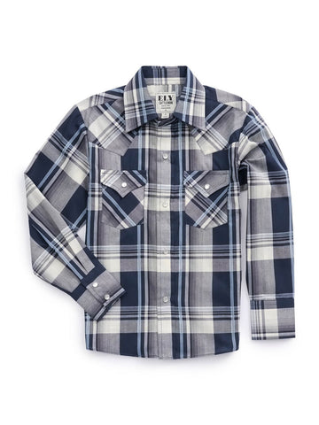 Ely and Walker Kids Boys Textured Plaid Western Navy/Rust Poly/Cotton L/S Shirt