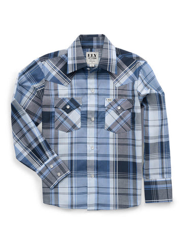 Ely and Walker Kids Boys Western Textured Plaid Blue Poly/Cotton L/S Shirt